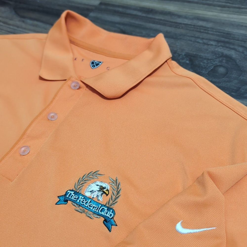 Nike Golf‎ Fit Dry THE FEDERAL CLUB Golf Polo Eagle Crest Men's XL Shirt Orange